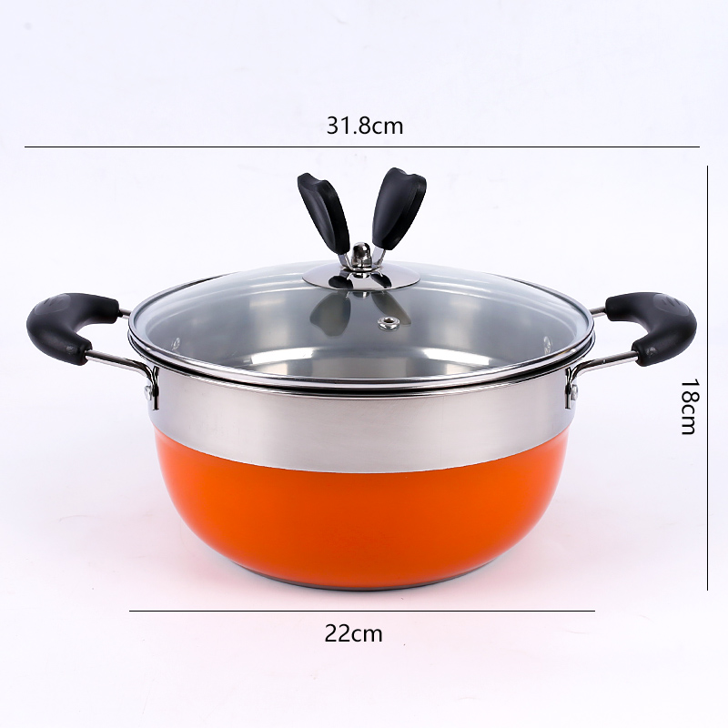 Renfa 22cm Colorful Korean Double-Handle Milk Pan (No Steamer Rack)