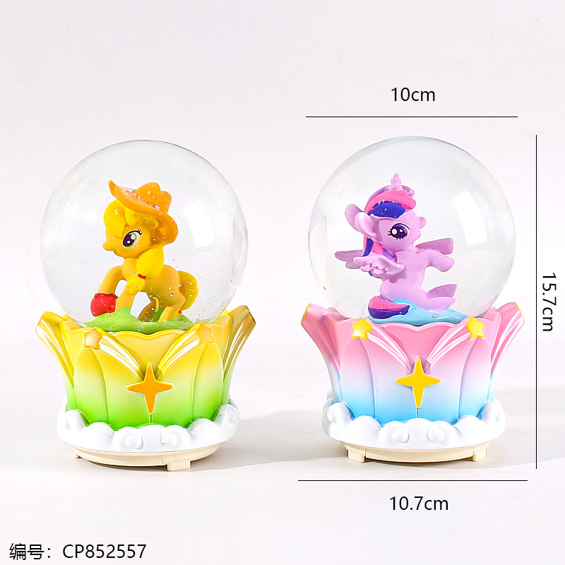 8H016 Colorful Pony Snowfall Light-Up Large Snow Globe
