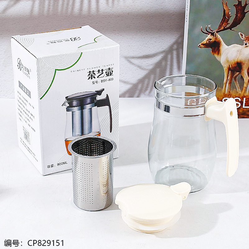 321 Beige Flower Tea Pot (Drum -Shape) 750ml