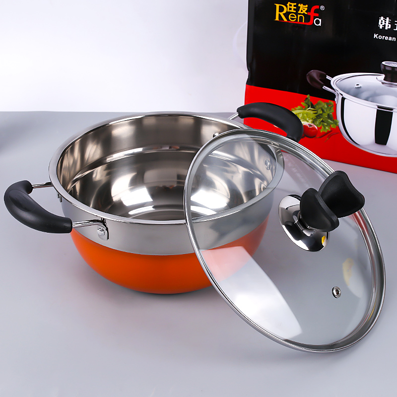 Renfa 22cm Colorful Korean Double-Handle Milk Pan (No Steamer Rack)