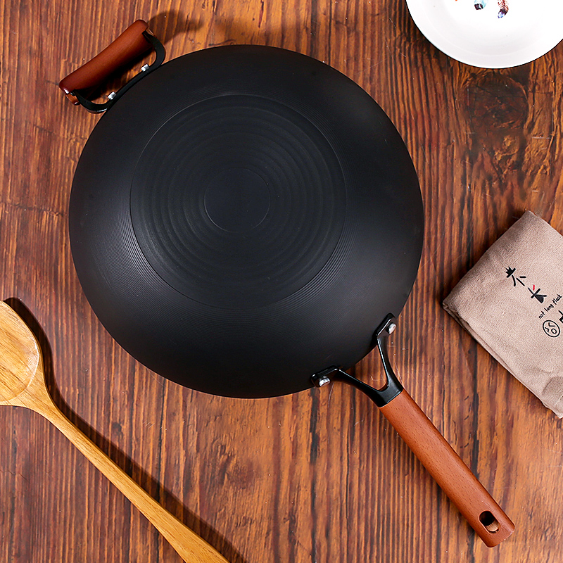 Albofi 34 Flat Bottom Threaded Frying Wok with Ears