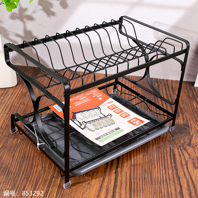 Matte Black Flat Steel Double-Layer Dish Rack 8025