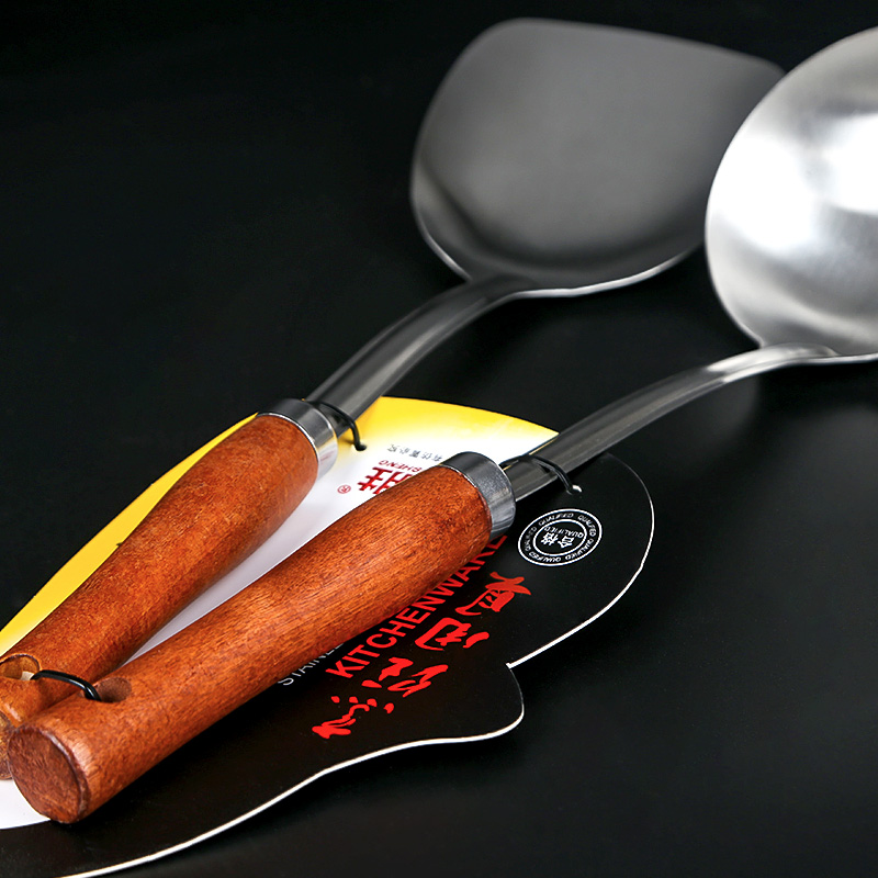 Wooden Handle Spatula and Spoon Set of Two
